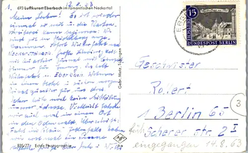 13336 - Deutschland - Eberbach Luftkurort , Neckartal - gelaufen 1963