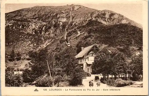 13389 - Frankreich - Lourdes , La Funiculaire du Pic du Jer , Gare inferieure - gelaufen 1934