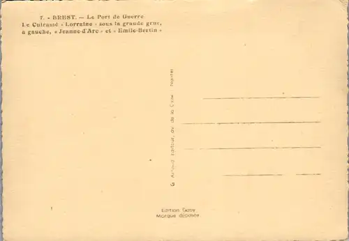 13414 - Frankreich - Brest , Le Port de Guerre , Le Cuirasse Lorraine sous la grande grue a gauche Jeanne d'Arc et Emile Bertin - nicht gelaufen