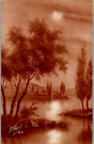 13678 -  - Landschaft mit Teich und Kirche - gelaufen 1926