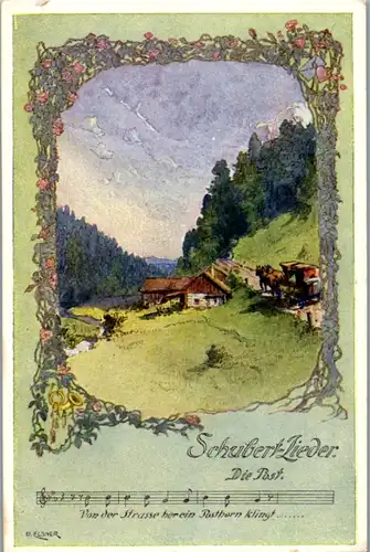 13693 - Künstlerkarte - Liederkarte von O Elsner , Schubertlieder , Die Post - nicht gelaufen