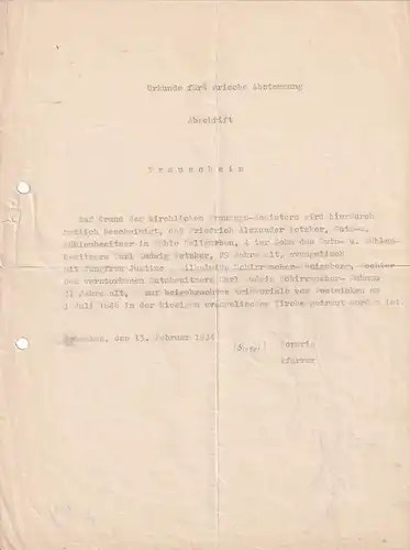 13726 -  - Urkunde für arische Abstammung , Trauschein v. 1934