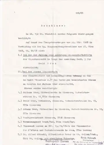 13727 -  - Gerichtsbeschluß Bezirksgericht Eisenerz v. 1968