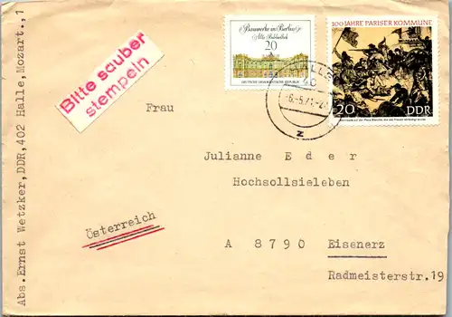 13744 - Brief - Halle , Saale - Eisenerz , Steiermark - gelaufen 1971