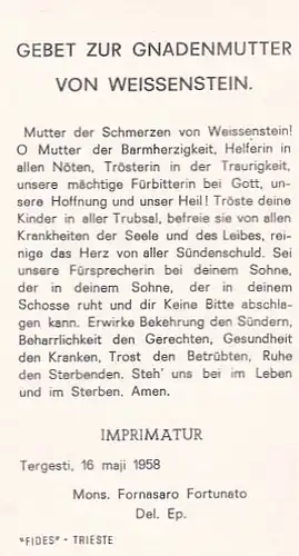 13785 - Heiligenbild - Maria Weissenstein , Gebet zur Gnadenmutter von Weissenstein v. 1958