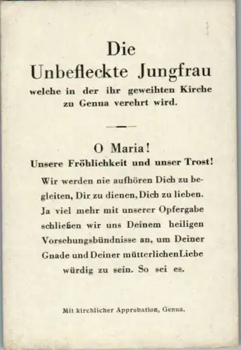 13890 - Heiligenbild - Die unbefleckte Jungfrau , Genua