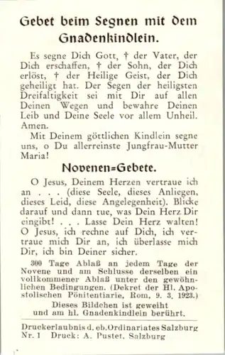 13905 - Heiligenbild - Das gnadenreiche Loretto Kindlein , Klosterkirche der Kapuzinerinnen in Salzburg , Gebet