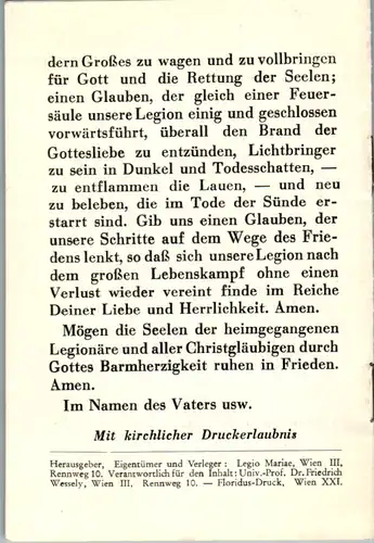 13936 - Heiligenbild - Legio Maraie , Die Legion Mariens , Gebete