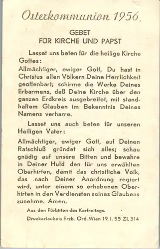 13937 - Heiligenbild - Osterkommunion 1956 , Gebet