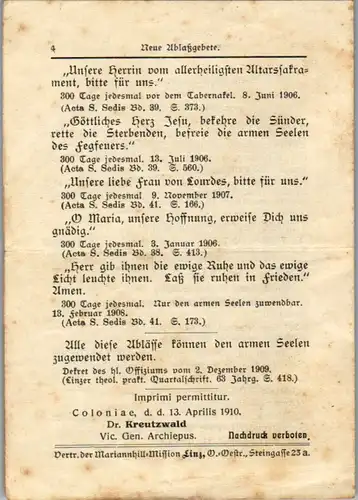 13941 - Heiligenbild - Ablaßgebete 1909