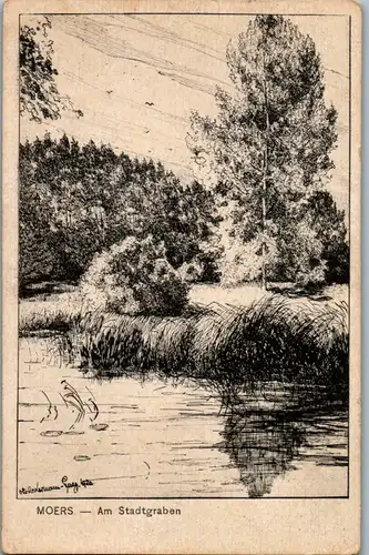 13955 - Künstlerkarte - Moers , Am Stadtgraben , signiert Professor Ackermann Pasing