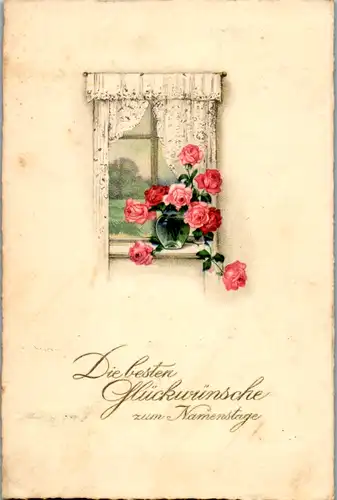 13966 -  - Die besten Glückwünsche zum Namenstage , Blumen - gelaufen 1926