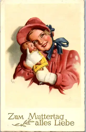 13974 - Künstlerkarte - Zum Muttertag alles Liebe - gelaufen 1957