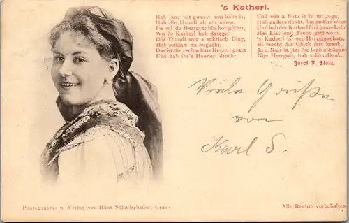 13998 -  - Portrait einer Frau , 's Katherl v. Josef F. Stolz - gelaufen 1900