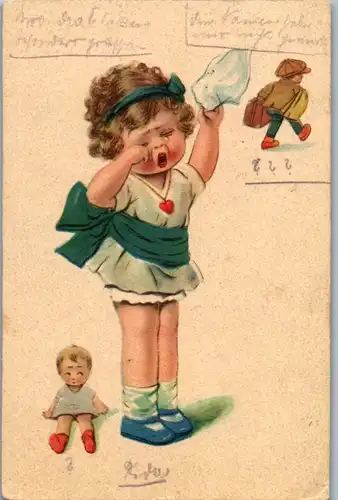 14001 - Künstlerkarte - Weinendes Kind - gelaufen 1924