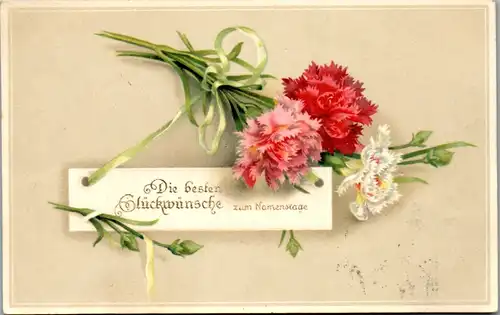 14002 -  - Die besten Glückwünsche zum Namenstage , Blumen - gelaufen 1914
