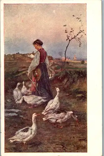 14098 - Künstlerarte - Gänseliesel , Pasterka  - gelaufen 1920