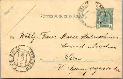 14185 - Österreich - Ganzsache Mistelbach - Wien , Mistelbacher Pinselfabrik - gelaufen 1906