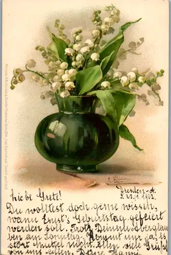 14225 - Künstlerkarte - Vom Blumentisch , Lithografie , signiert C. Klein - gelaufen 1902