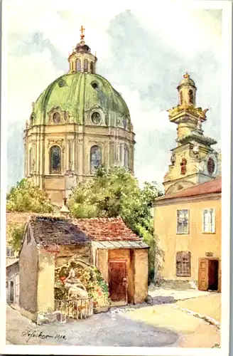 14274 - Künstlerkarte - Wien , Karlskirche mit altem Hof , signiert Eduard Ferdinand Hofecker - nicht gelaufen