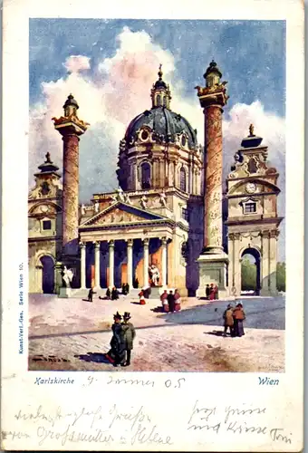 14276 - Künstlerkarte - Wien , Karlskirche , signiert - gelaufen 1905