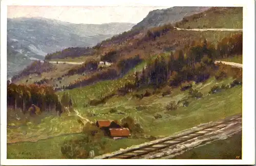 14278 - Künstlerkarte - Bahnserpentinen bei Winterbach , signiert Karl Ludwig Prinz - nicht gelaufen