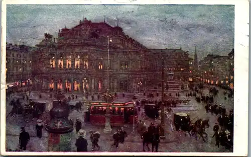 14281 - Künstlerkarte - Wien , Opernring mit Kärntnerstraße - gelaufen 1923