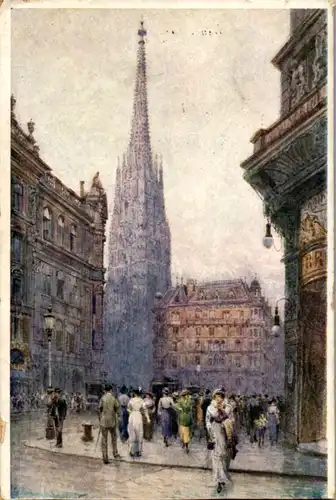 14282 - Künstlerkarte - Wien I , Graben , Blick auf den Stephansturm , Ludwig Hans Fischer - gelaufen 1922