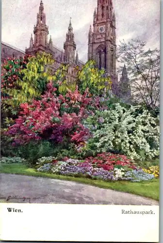 14283 - Künstlerkarte - Wien , Rathauspark , signiert - gelaufen 1918