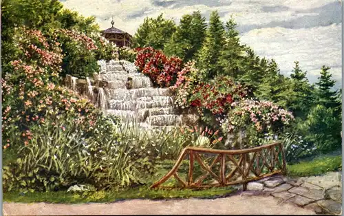 14292 - Künstlerkarte - Wien , Türkenschanzpark , Wasserfall - gelaufen