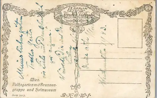 14296 - Künstlerkarte - Wien , Volksgarten mit Brunnengruppe und Hofmuseum , signiert - nicht gelaufen 1943