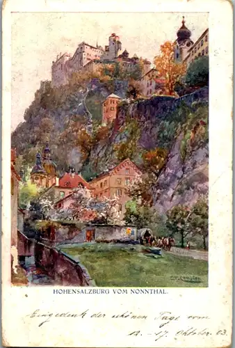 14302 - Künstlerkarte - Hohensalzburg vom Nonnthal , signiert E. T. Compton - nicht gelaufen 1903