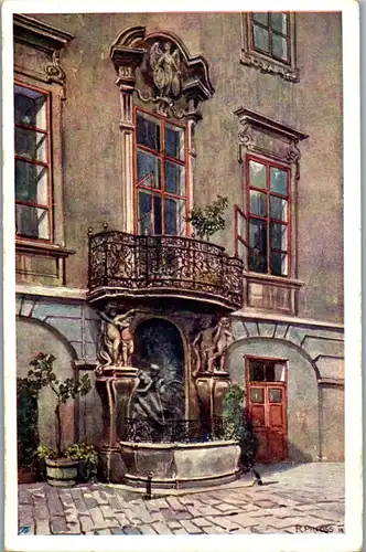 14303 - Künstlerkarte - Wien , Brunnen im Alten Rathaus , signiert R. Preuss - nicht gelaufen