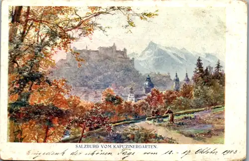 14308 - Künstlerkarte - Salzburg vom Kapuzinergarten , signiert E. T. Compton - nicht gelaufen 1903