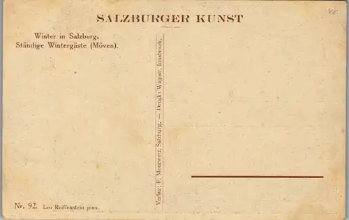 14326 - Künstlerkarte - Winter in Salzburg , Ständige Wintergäste , Möven , signiert Leo Reiffenstein - nicht gelaufen