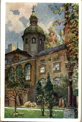 14327 - Künstlerkarte - Salzburg , Klostergarten im St. Peterstift , signiert Eduard Ferdinand Hofecker - nicht gelaufen