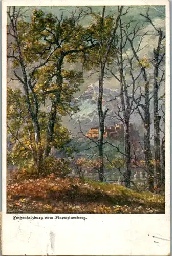 14329 - Künstlerkarte - Hohensalzburg vom Kapuzinerberg , signiert Andreas Roth - gelaufen 1918