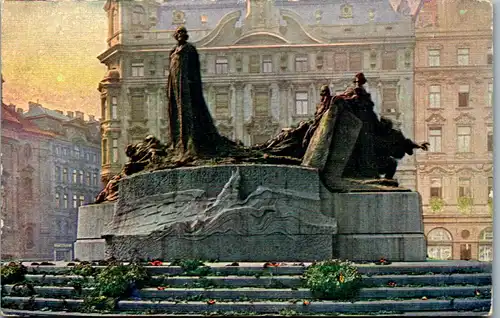 14332 - Künstlerkarte - Praha , Prag , Husuv pomnik , Huss Denkmal - nicht gelaufen