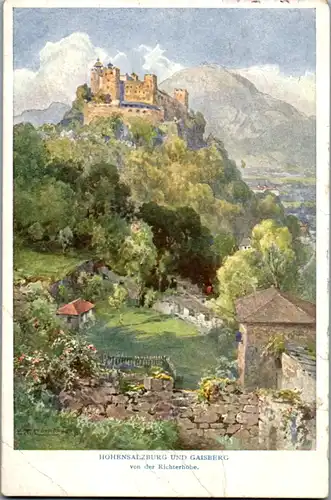 14337 - Künstlerkarte - Hohensalzburg und Gaisberg von der Richterhöhe , signiert E. T. Compton - gelaufen 1917