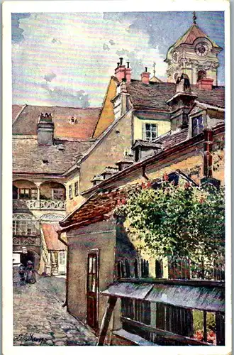 14339 - Künstlerkarte - Wien , Alter Hof mit Ulrichskirche , signiert Eduard Ferdinand Hofecker - nicht gelaufen