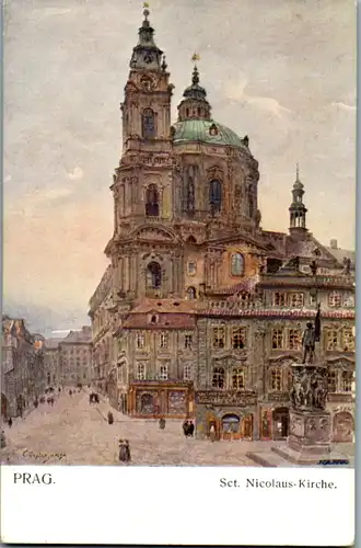 14342 - Künstlerkarte - Prag , Sct. Nicolaus Kirche , signiert Vaclav Jansa - nicht gelaufen