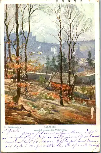 14343 - Künstlerkarte - Salzburg , Ausblick degen den Untersberg , signiert Leo Reiffenstein - gelaufen 1913