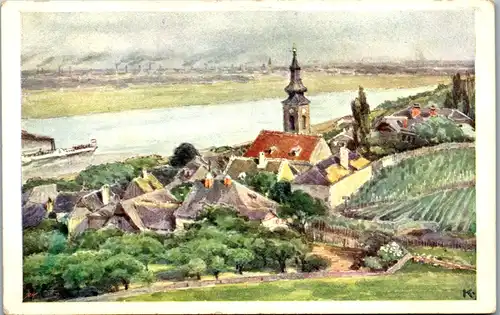 14344 - Künstlerkarte - Wien , Kahlenbergerdorf mit Donau , signiert - nicht gelaufen