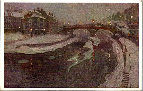 14352 - Künstlerkarte - Wien , Ferdinandsbrücke , signiert - nicht gelaufen