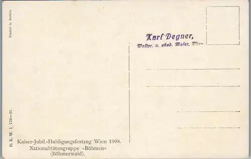 14425 - Künstlerkarte - Kaiser Jubiläum Huldigungsfestzug Wien 1908 , Nationalitätengruppe Böhmen , signiert Eichhorn - nicht gelaufen