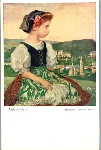 14426 - Künstlerkarte - Alpenröslein , Raimund Germela - nicht gelaufen