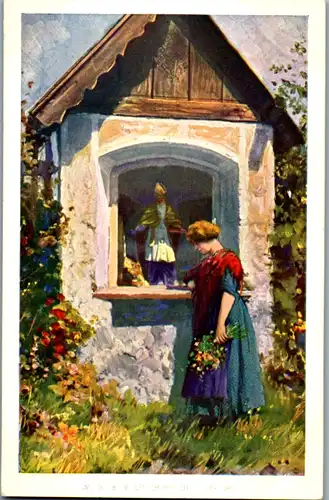 14430 - Künstlerkarte - Führe du ihn , Lenker der Schlachten  Frau mit Blumenstrauß  - nicht gelaufen