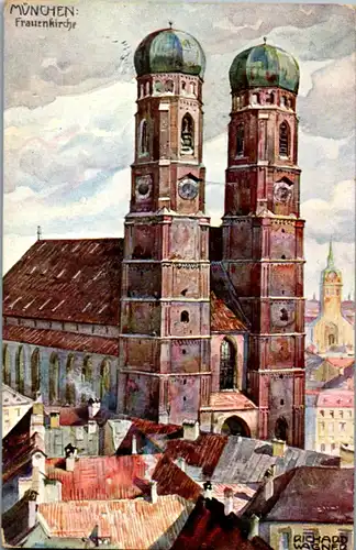 14436 - Künstlerkarte - München , Frauenkirche , signiert Richard Wagner - gelaufen 1911