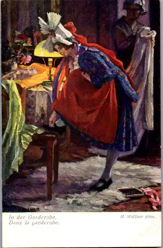14437 - Künstlerkarte - In der Garderobe , Dans la garderobe , signiert H. Wollner - nicht gelaufen