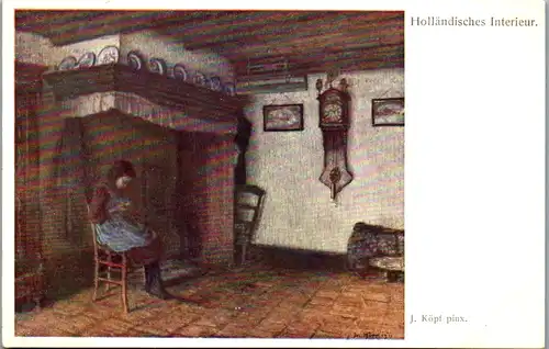 14452 - Künstlerkarte - Holländisches Interieur , signiert J. Köpf - nicht gelaufen